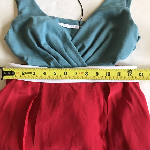 Anthropologie Black Halo Blue Red Wrap Top Mini Dress Size 0 - Picture 7 of 9
